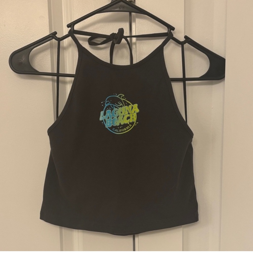 H&M Black Crop Top with Colorful Graphic